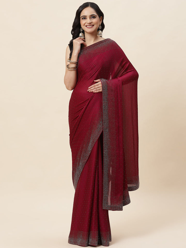 Stone Embroidered Chiffon Saree - meena bazaar