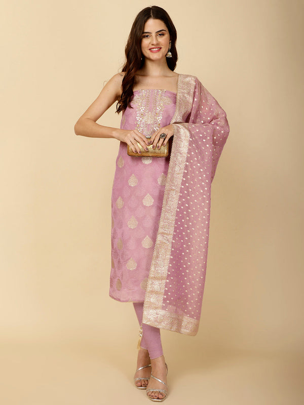 Woven & Neck Embroidery Tissue Unstitched Suit Piece With Dupatta