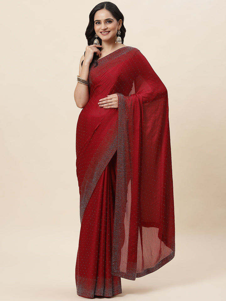 Stone Embroidered Chiffon Saree - meena bazaar