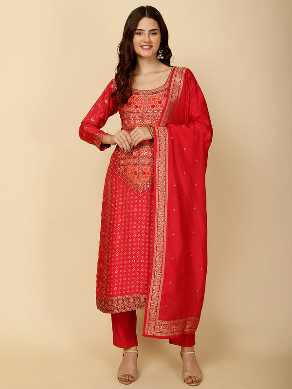 Ethnic Motifs Banarasi Kurta With Pants & Dupatta