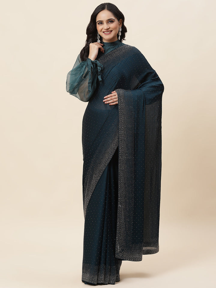 Stone Embroidered Chiffon Saree - meena bazaar