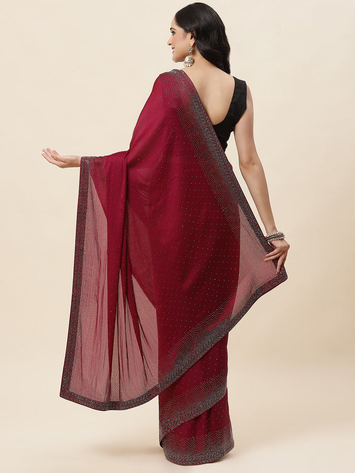 Stone Embroidered Chiffon Saree - meena bazaar