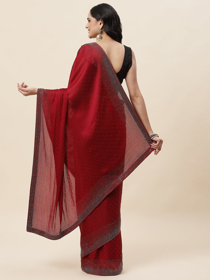 Stone Embroidered Chiffon Saree - meena bazaar