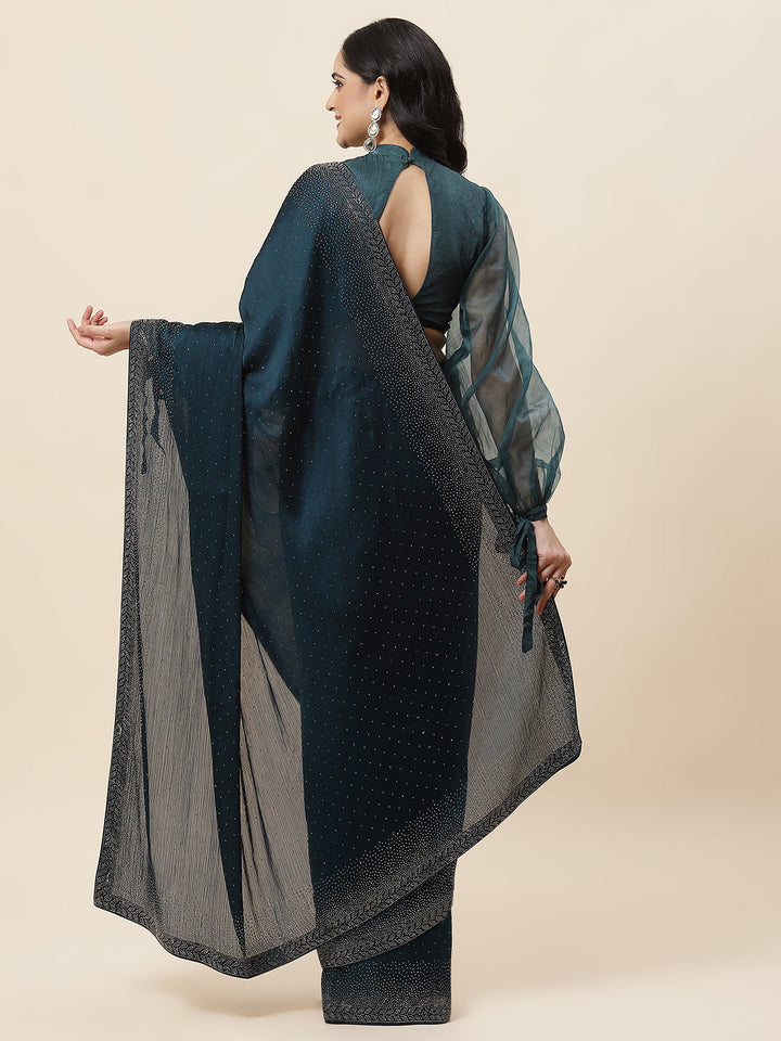 Stone Embroidered Chiffon Saree - meena bazaar