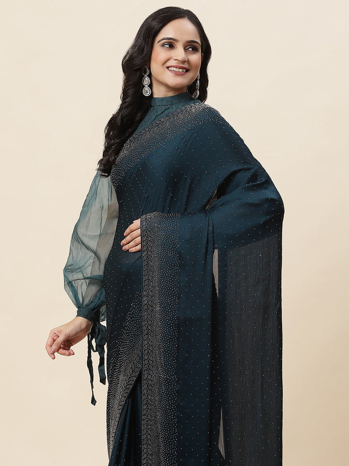 Stone Embroidered Chiffon Saree - meena bazaar