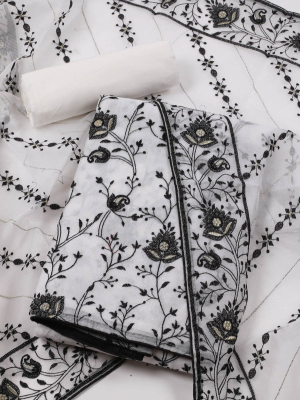 Floral Resham Embroidery Cotton Unstitched Suit Piece With Dupatta