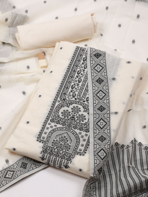 Ethnic Motifs Woven Cotton Unstitched Suit Piece With Dupatta