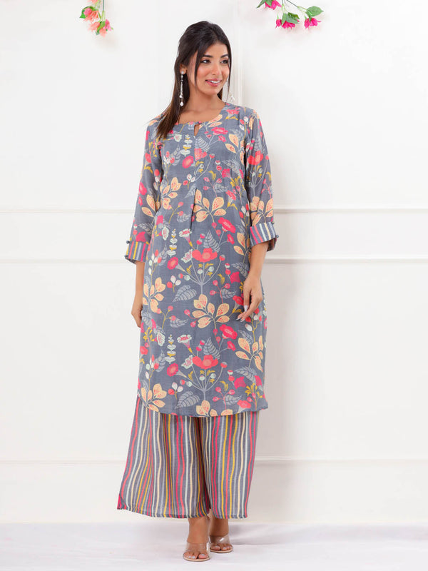 Floral Printed Muslin Kurta With Palazzo