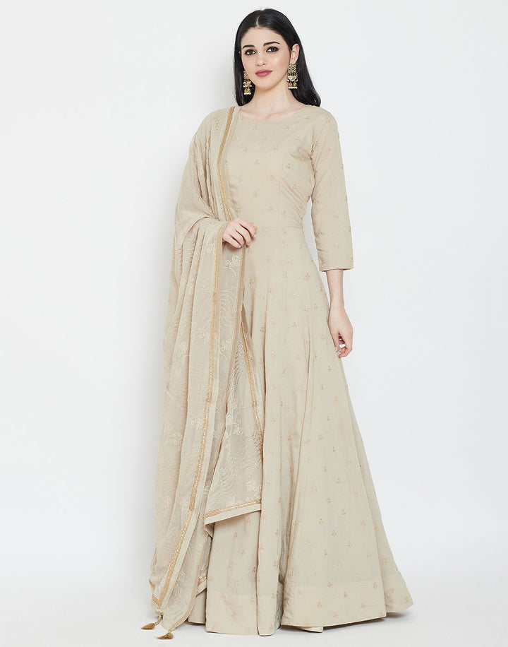 MBZ Meena Bazaar-Beige Cotton Chanderi Salwar Kameez