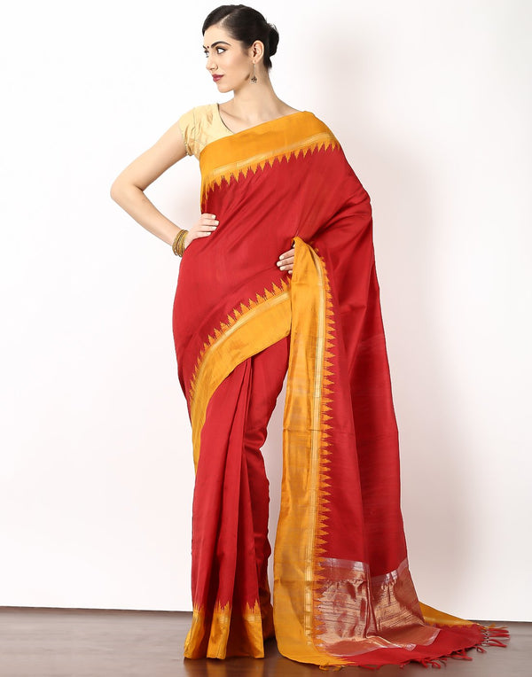 Meena Bazaar: Plain Pure Handloom Silk Saree