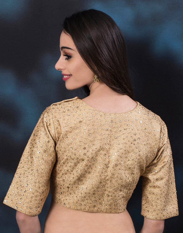 MBZ Meena Bazaar-Meena Bazaar: Dupion silk blouse with golden zari jaal.