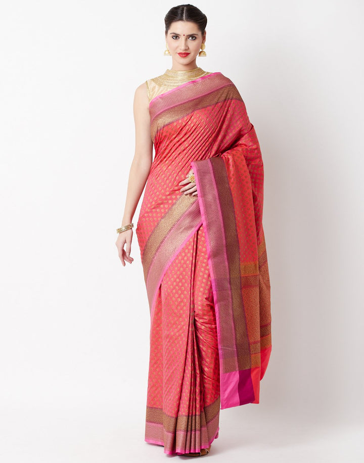 MBZ Meena Bazaar-Pink Banarasi Art Handloom Saree
