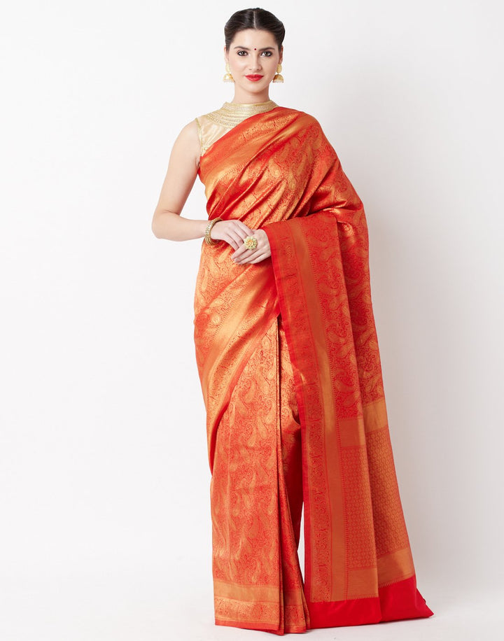 MBZ Meena Bazaar-Red Art Handloom Saree