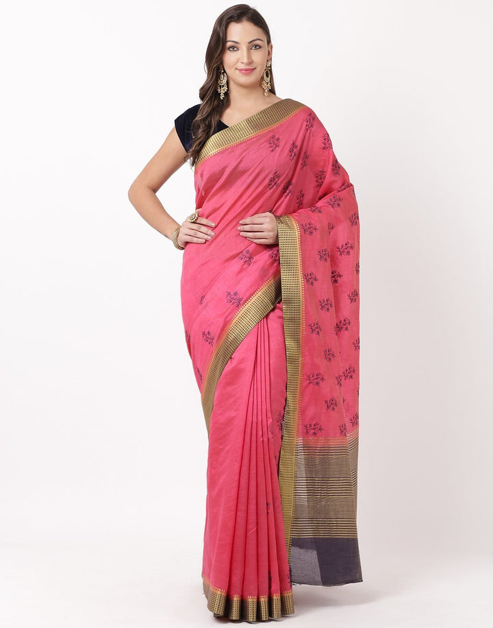 MBZ Meena Bazaar-Hot Pink Art Handloom Saree