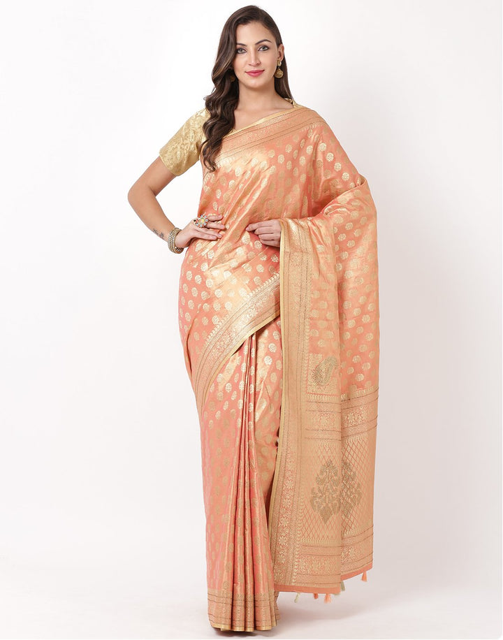 MBZ Meena Bazaar-Mustard Banarasi Woven Saree