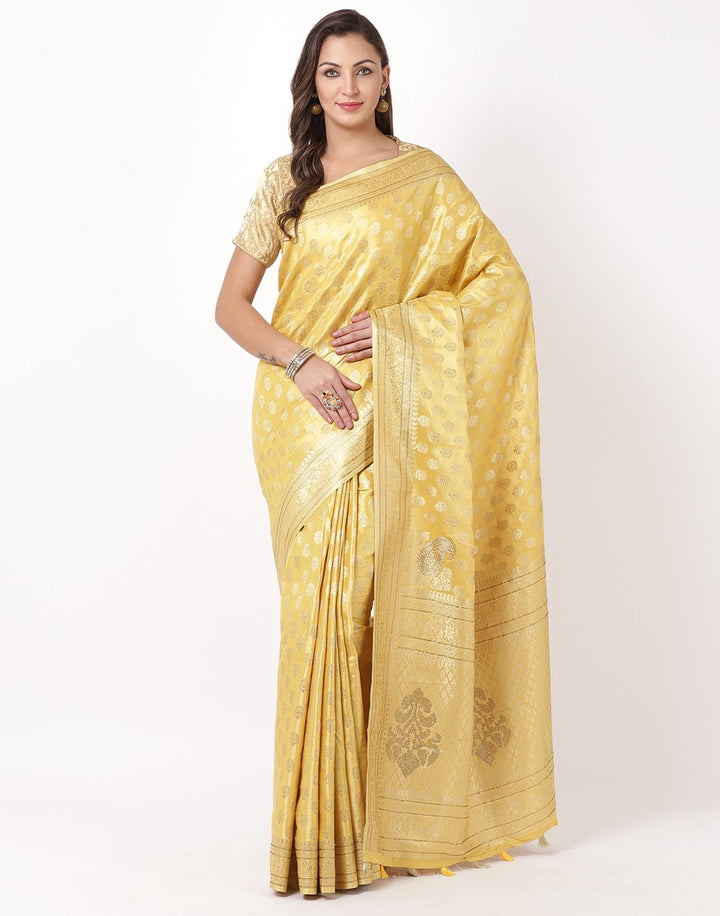 MBZ Meena Bazaar-Mustard Banarasi Woven Saree