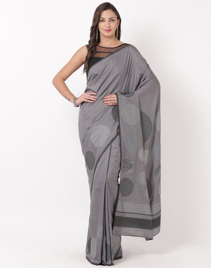 MBZ Meena Bazaar-Grey Embroidered Banarasi Woven Saree