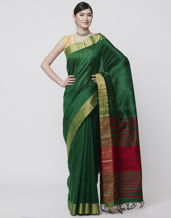 MBZ Meena Bazaar-Green Handloom Woven Saree