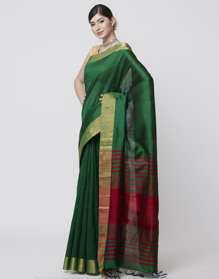 MBZ Meena Bazaar-Green Handloom Woven Saree