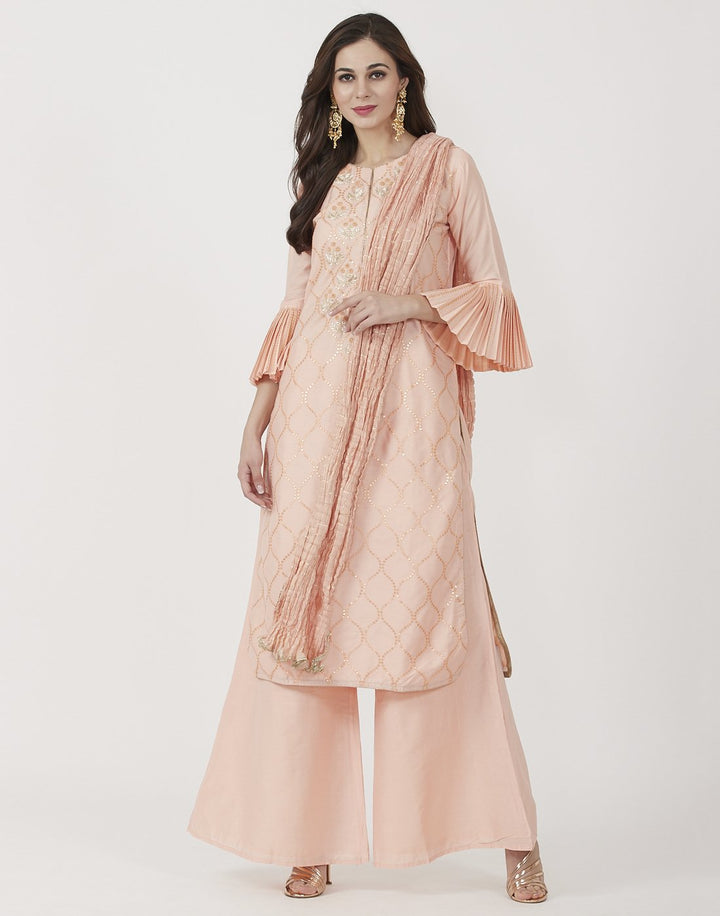 MBZ Meena Bazaar-Peach Cotton Chanderi Salwar Kameez