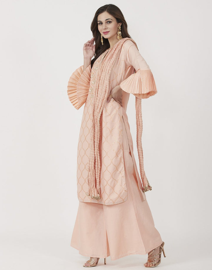 MBZ Meena Bazaar-Peach Cotton Chanderi Salwar Kameez