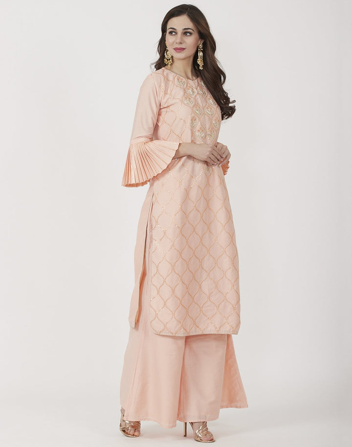 MBZ Meena Bazaar-Peach Cotton Chanderi Salwar Kameez