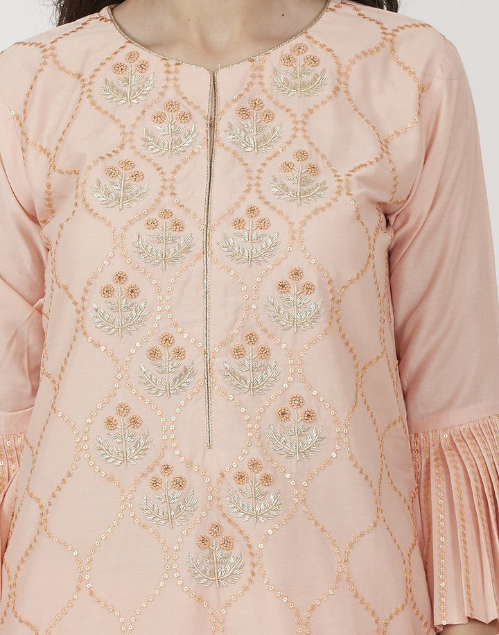 MBZ Meena Bazaar-Peach Cotton Chanderi Salwar Kameez