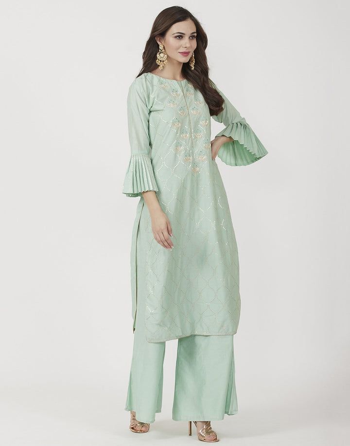 MBZ Meena Bazaar-Peach Cotton Chanderi Salwar Kameez