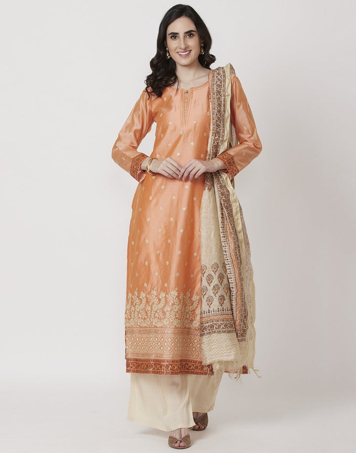 MBZ Meena Bazaar-Peach Beige Cotton Chanderi Salwar Kameez