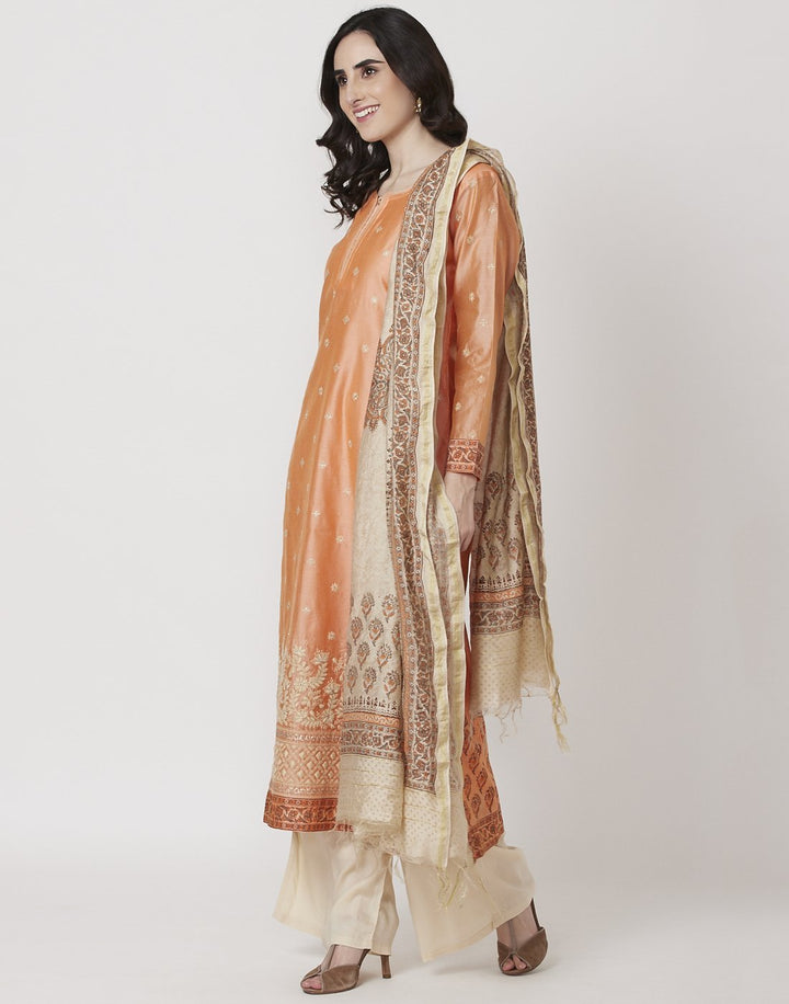 MBZ Meena Bazaar-Peach Beige Cotton Chanderi Salwar Kameez