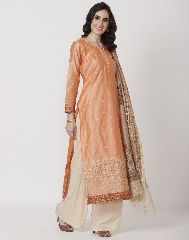 MBZ Meena Bazaar-Peach Beige Cotton Chanderi Salwar Kameez