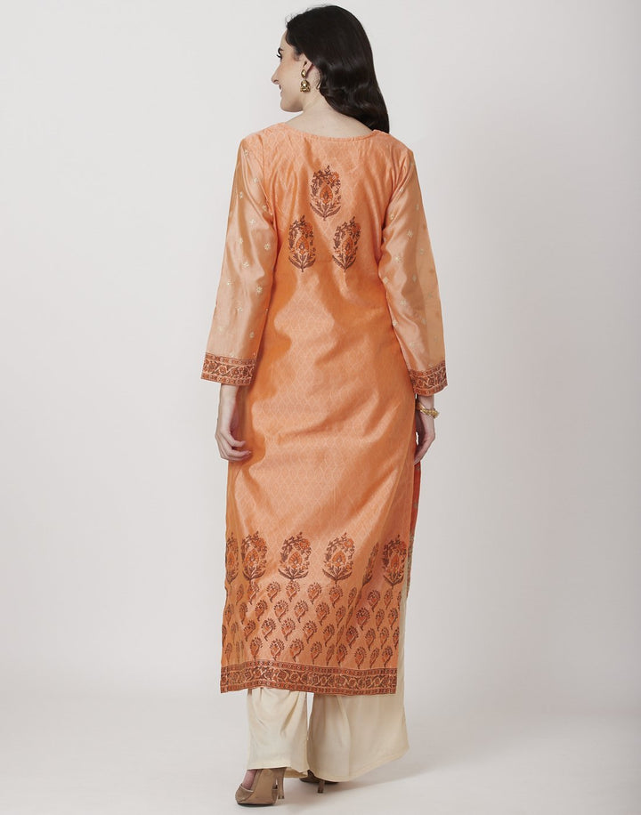MBZ Meena Bazaar-Peach Beige Cotton Chanderi Salwar Kameez