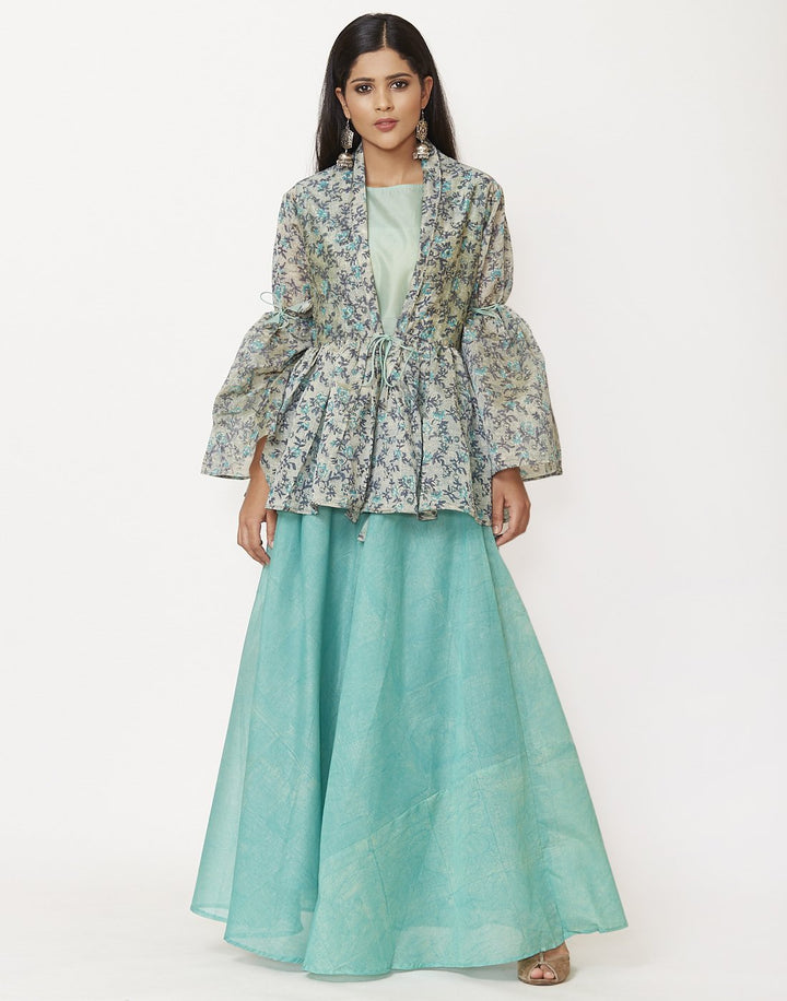 MBZ Meena Bazaar-Dull Green Cotton Chanderi Kurti