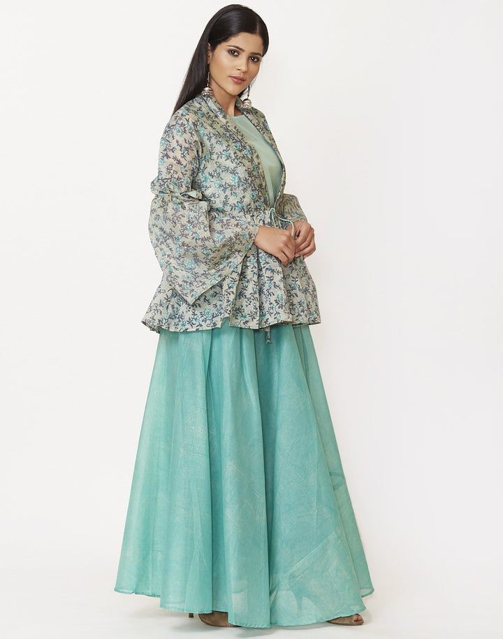 MBZ Meena Bazaar-Dull Green Cotton Chanderi Kurti