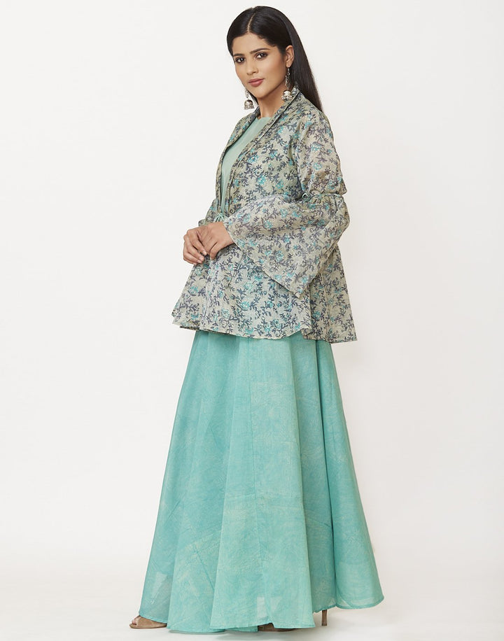 MBZ Meena Bazaar-Dull Green Cotton Chanderi Kurti
