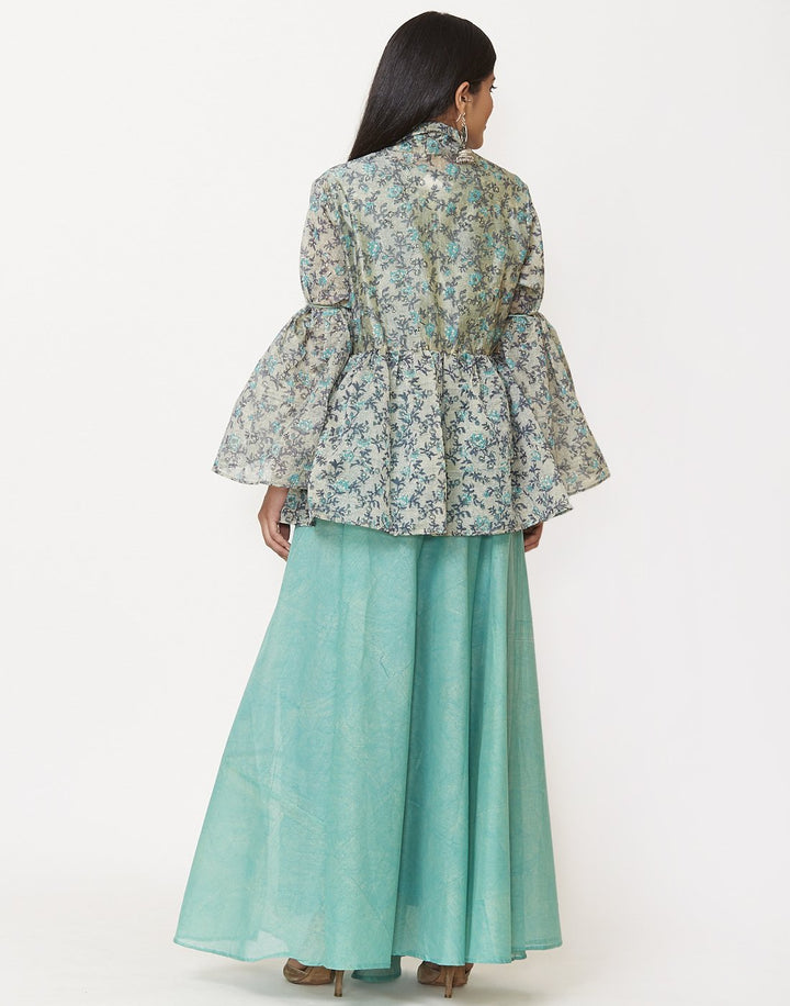 MBZ Meena Bazaar-Dull Green Cotton Chanderi Kurti