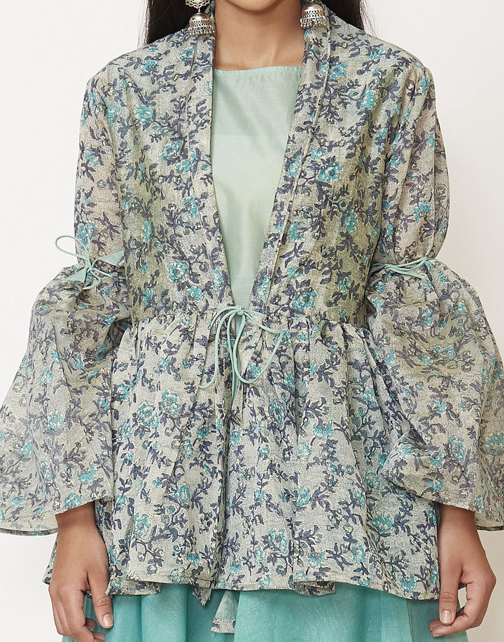 MBZ Meena Bazaar-Dull Green Cotton Chanderi Kurti