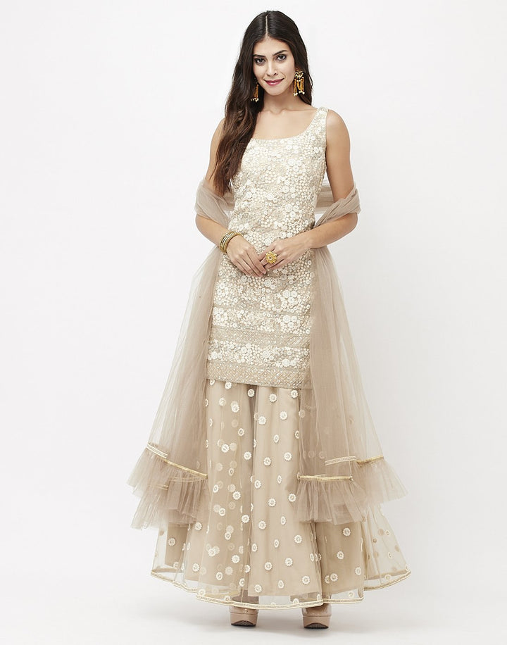 MBZ Meena Bazaar-Beige Net Laacha