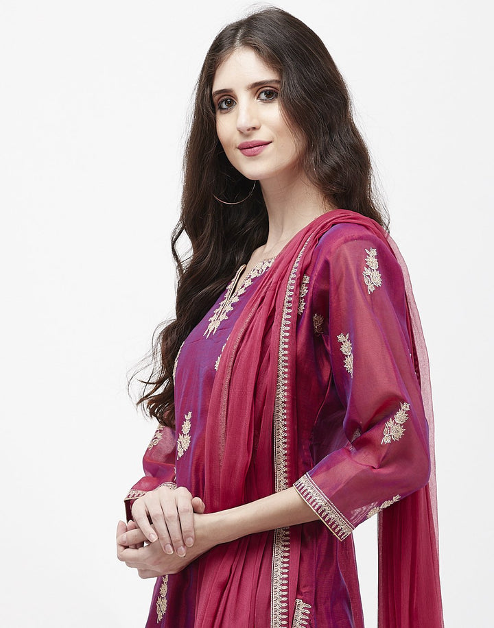 MBZ Meena Bazaar-Green Cotton Chanderi Salwar Kameez