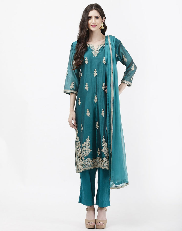 MBZ Meena Bazaar-Green Cotton Chanderi Salwar Kameez