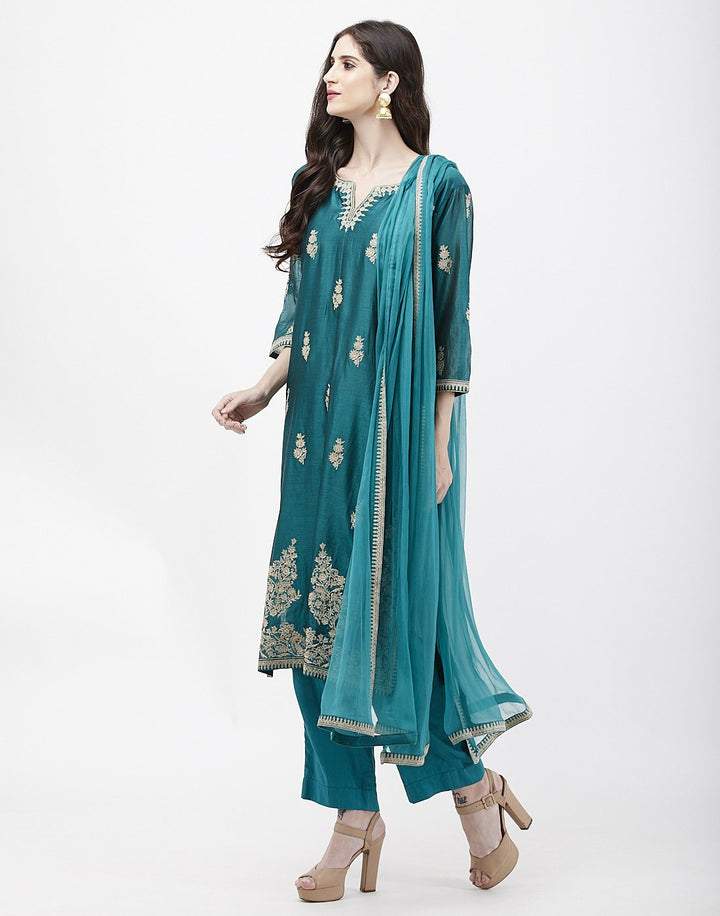 MBZ Meena Bazaar-Green Cotton Chanderi Salwar Kameez