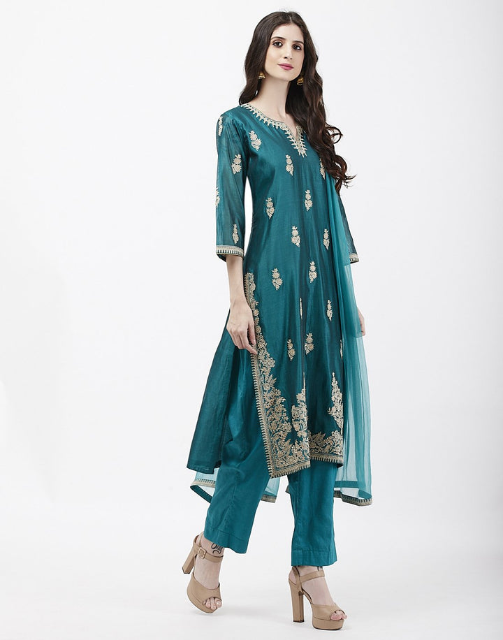 MBZ Meena Bazaar-Green Cotton Chanderi Salwar Kameez