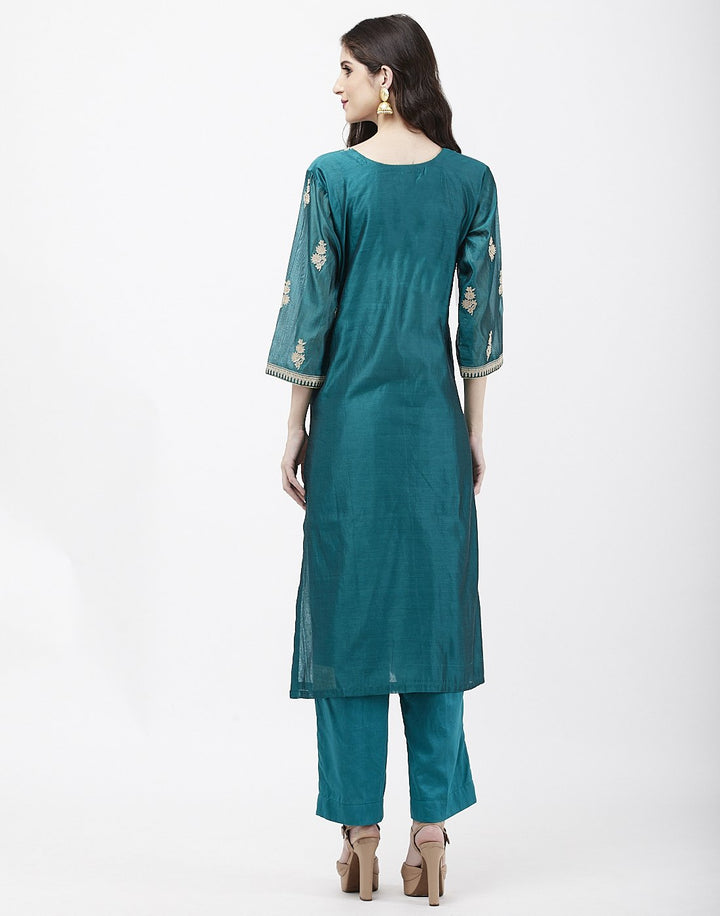 MBZ Meena Bazaar-Green Cotton Chanderi Salwar Kameez