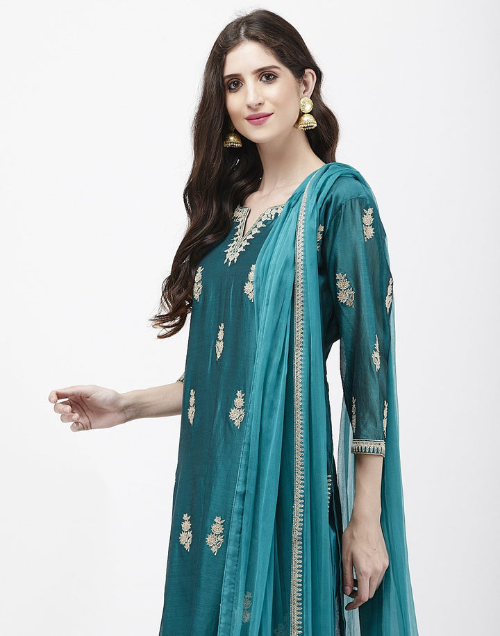 MBZ Meena Bazaar-Green Cotton Chanderi Salwar Kameez