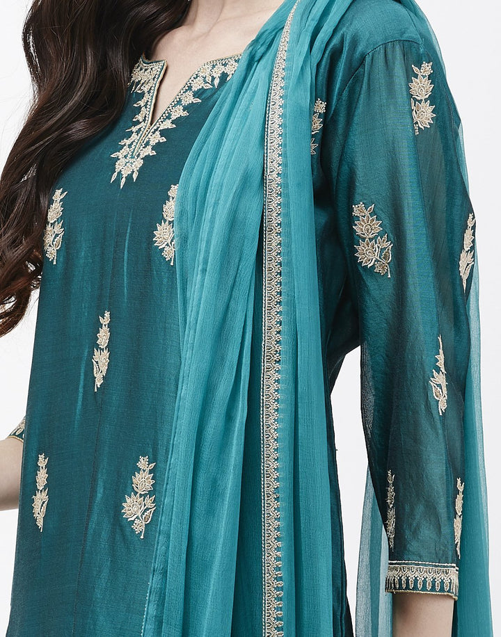MBZ Meena Bazaar-Green Cotton Chanderi Salwar Kameez