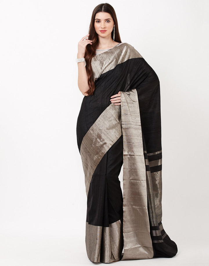 MBZ Meena Bazaar-Black Woven Handloom Saree