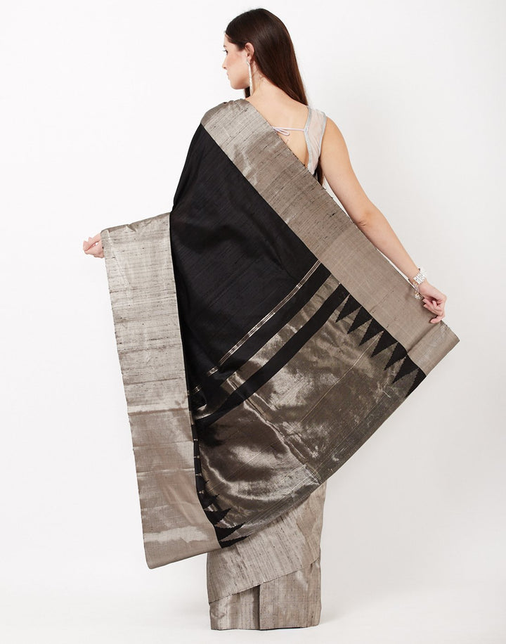 MBZ Meena Bazaar-Black Woven Handloom Saree