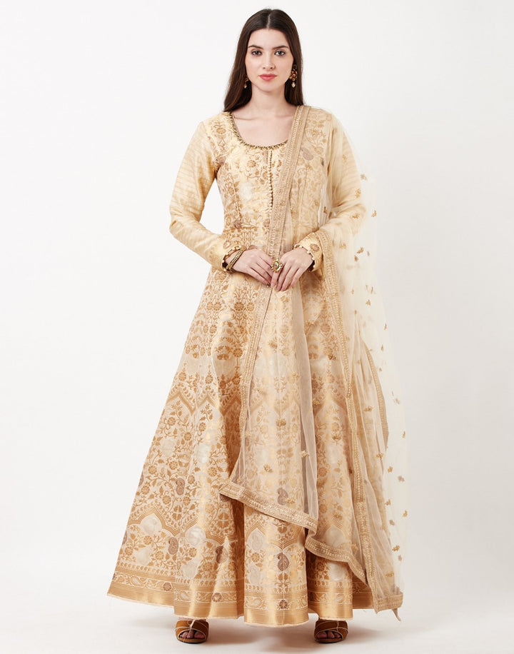MBZ Meena Bazaar-Beige Brocade Salwar Kameez