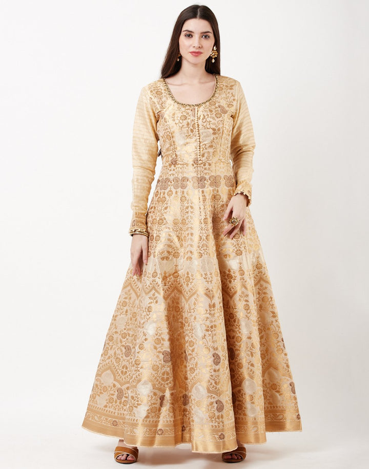 MBZ Meena Bazaar-Beige Brocade Salwar Kameez