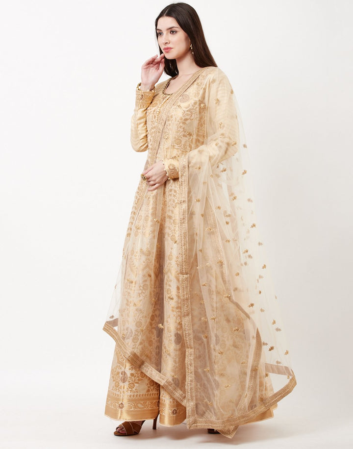 MBZ Meena Bazaar-Beige Brocade Salwar Kameez